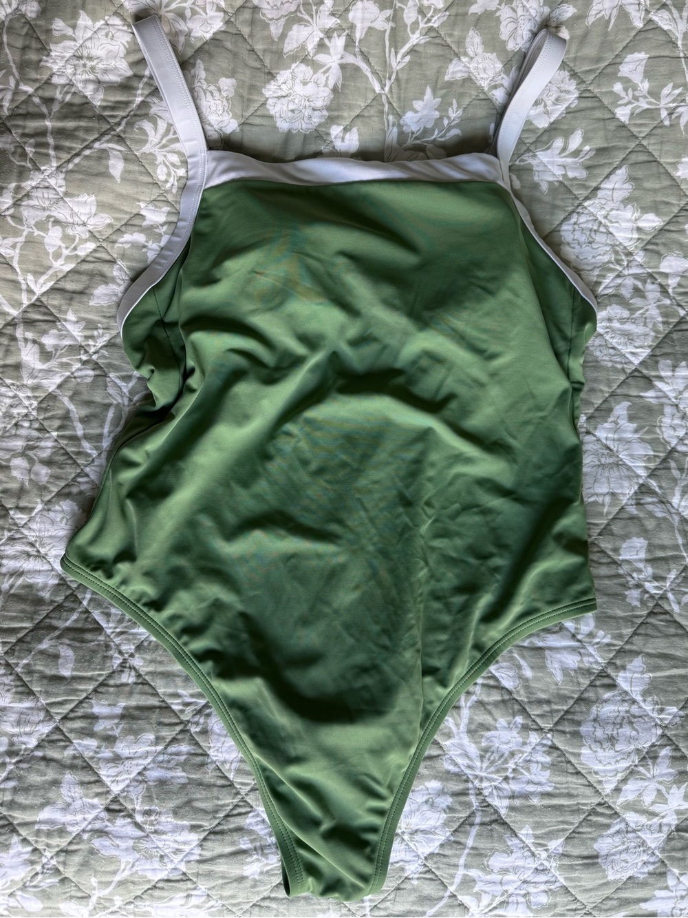 Shade & Shore Olive Green One-Piece Swimsuit with White Trim